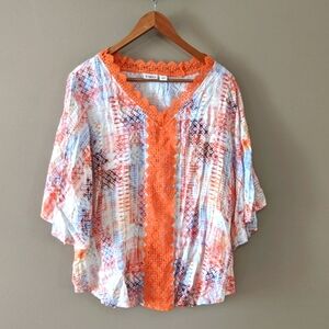 CATO bell sleeve lace front pattern blouse